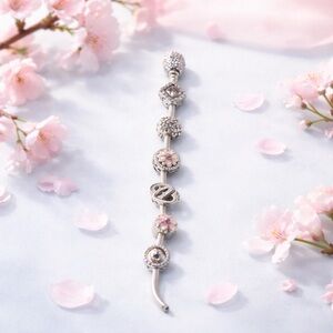 Pandora Silver Bracelet with Pink and Silver Charms Limited Edition